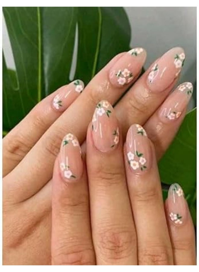 24 قطعة أظافر طويلة لامعة بنقشة زهرة اللوز - Image 2